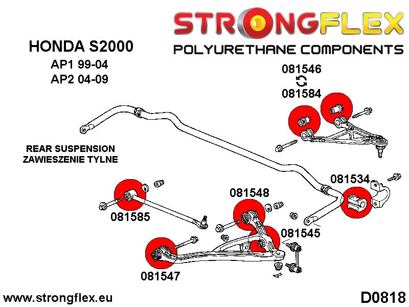 086152B Rear suspension bush kit AP2 Standard (Red) Honda S2000 AP2 (04-09)