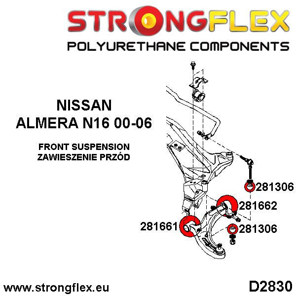 281662B Front lower arm rear bush Standard (Red) Nissan Almera II (00-06) N16