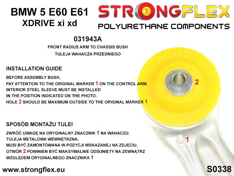031943A Front radius arm to chassis bush SPORT Sport (Yellow) BMW Seria 5 V (03-10) E60 / E61
