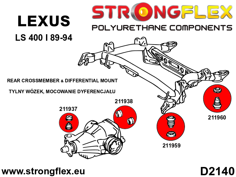 211960B Rear subframe – rear bush Standard (Red) Lexus LS I (89-94) XF10