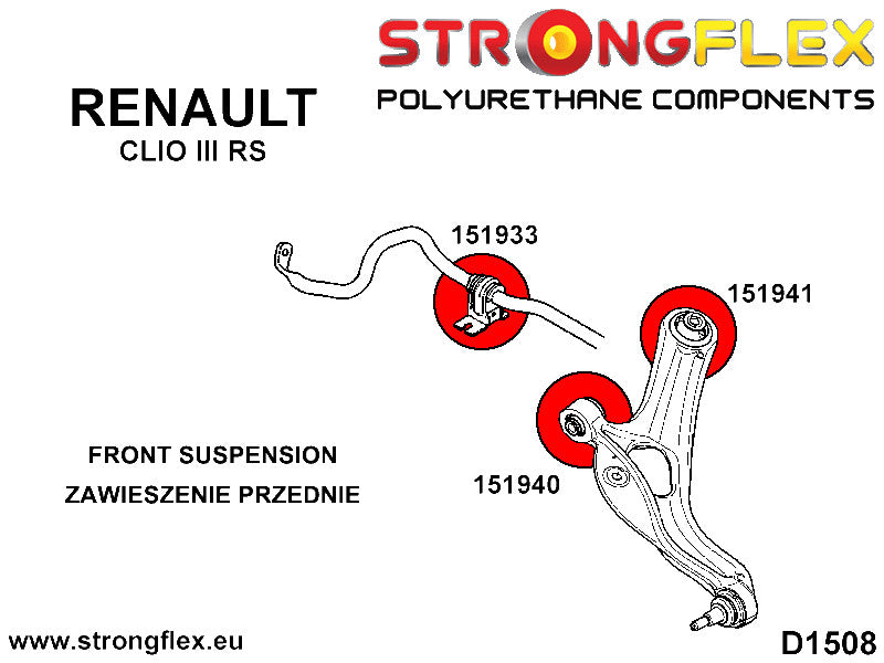 156082B Front suspension bush kit Standard (Red) Renault Clio III (05-12)