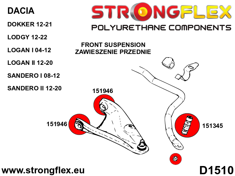 151946B Front lower arm bush Standard (Red) Dacia Dokker (12-21)