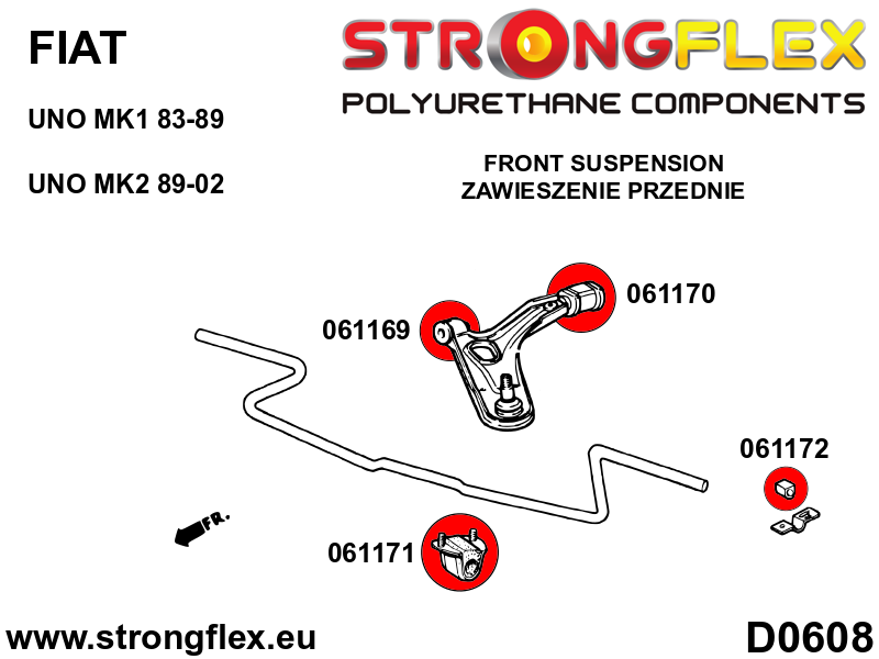 066068B Front suspension bush kit Standard (Red) Fiat Uno MK1/MK2/Turbo (83-02)