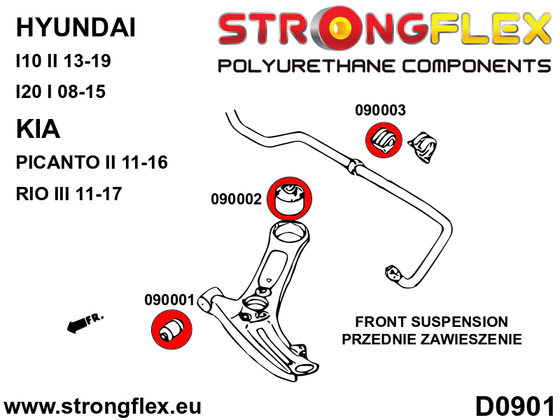 096101B Front suspension bush kit Standard (Red) Kia Picanto II TA (11-16)