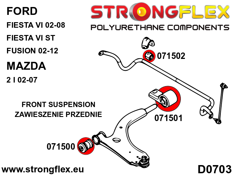 071500A Front lower arm – front bush SPORT Sport (Yellow) Ford Fiesta MK6 / MK6 ST (02-08)