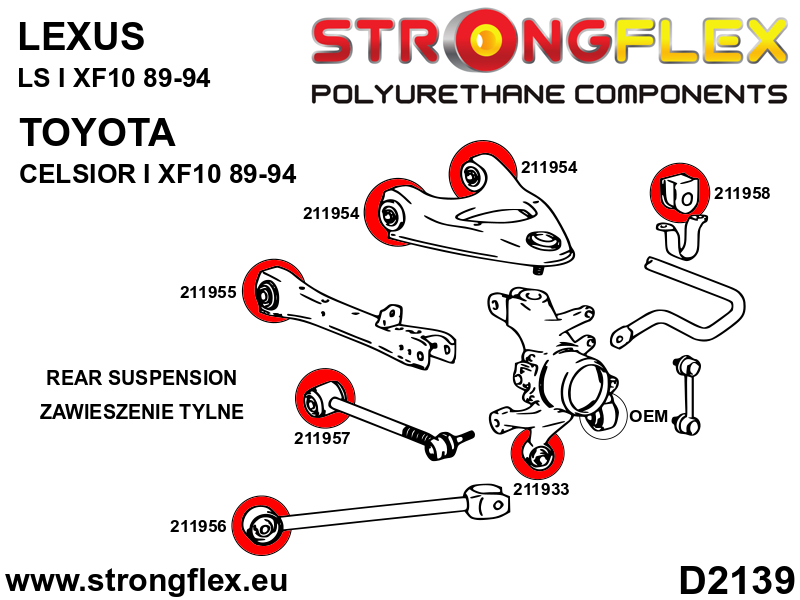 211955A Rear track control arm Inner bush SPORT Sport (Yellow) Lexus LS I (89-94) XF10