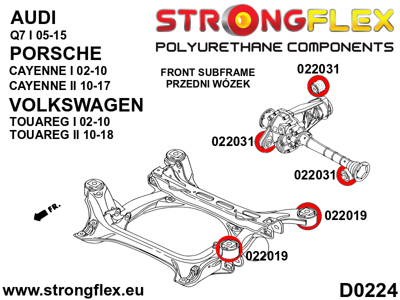 022019B Front subframe bush Standard (Red) Audi Q7 / SQ7 4L (05-15)