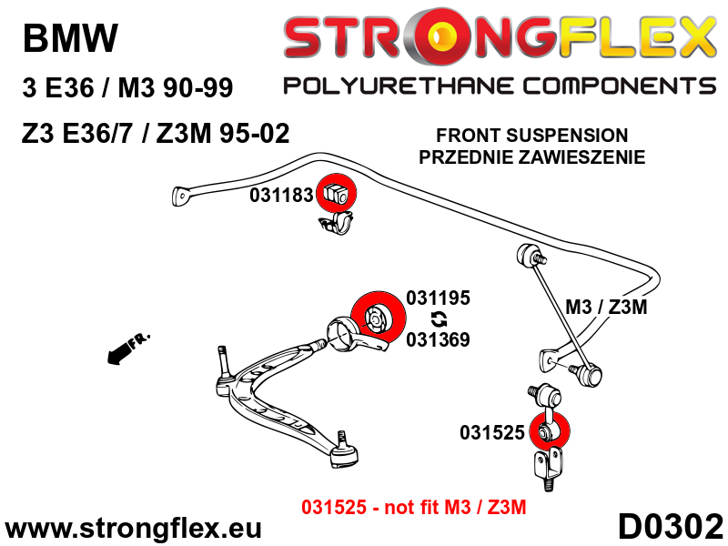 036108B Full suspension bush kit Standard (Red) BMW Seria 3 III (90-99) E36