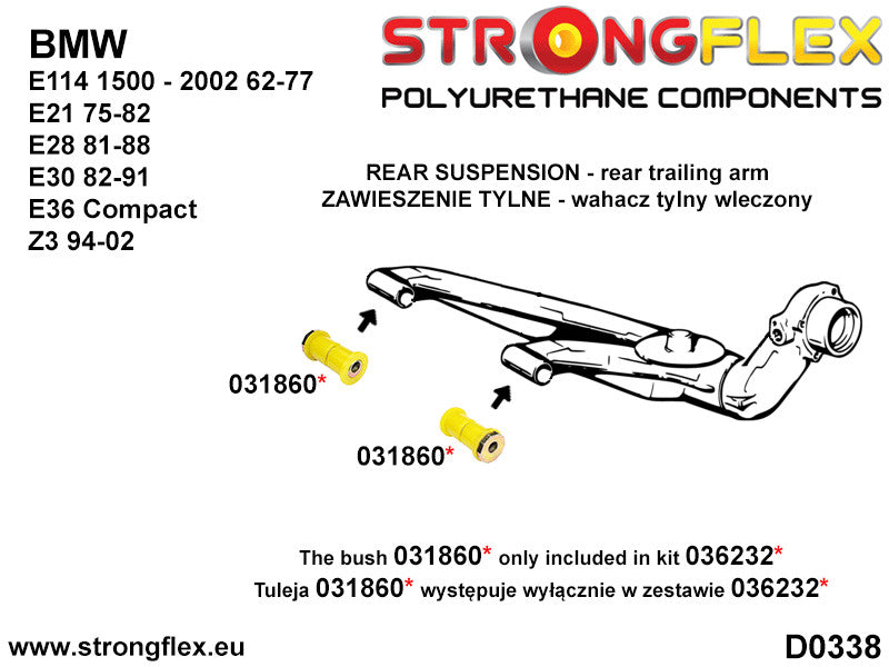 036125A Rear suspension bush kit SPORT Sport (Yellow) BMW Seria 7 I (77-86) E23
