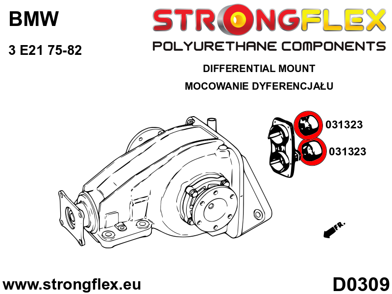 031323B Rear diff mounting bush Standard (Red) BMW Seria 3 I (75-82) E21