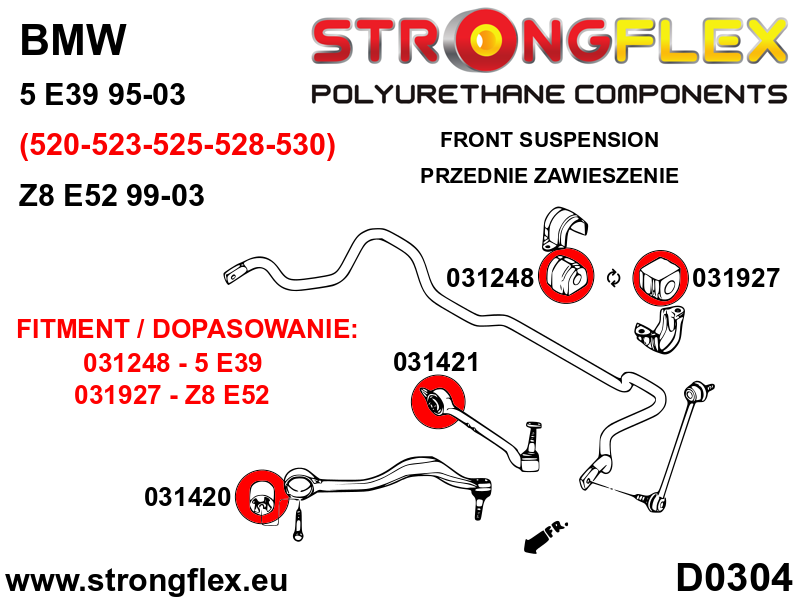 031420A Front lower tie bar to chassis bush 58mm SPORT Sport (Yellow) BMW Seria 5 IV (95-03) E39