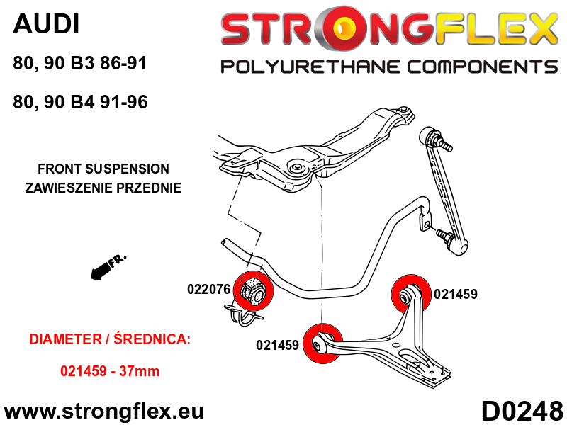 026283A Front suspension bush kit SPORT Sport (Yellow) Audi 80 / 90 / S2 / RS2 80 / 90 B2 (78-86)