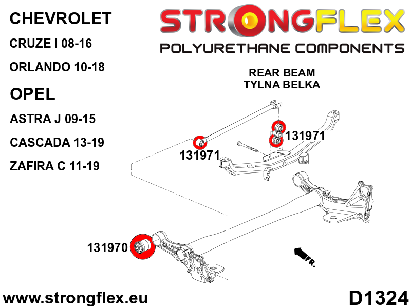 131970B Rear beam bush Standard (Red) Opel / Vauxhall Astra J (09-15)