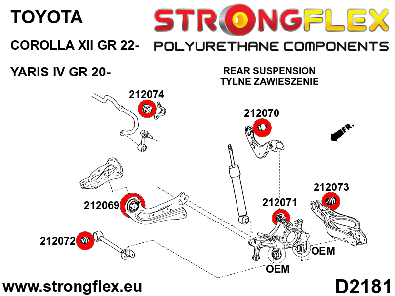 212073A Rear arm bush SPORT Sport (Yellow) Toyota Yaris IV (19-) P21/PA1/PH1