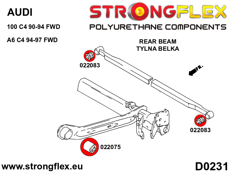 022083B Rear panhard rod mount Standard (Red) Audi 80 / 90 / S2 / RS2 80 / 90 B2 (78-86)