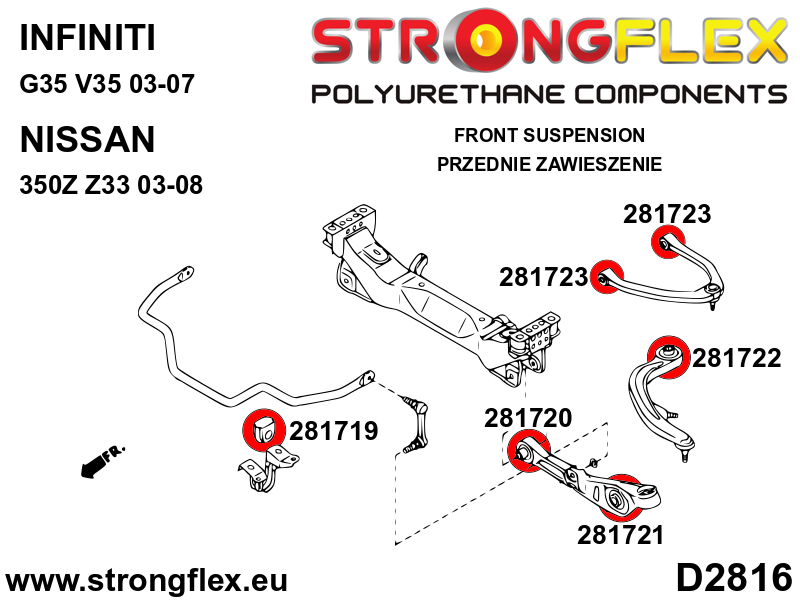 286196B Front suspension bush kit Standard (Red) Nissan 350Z (02-08) Z33