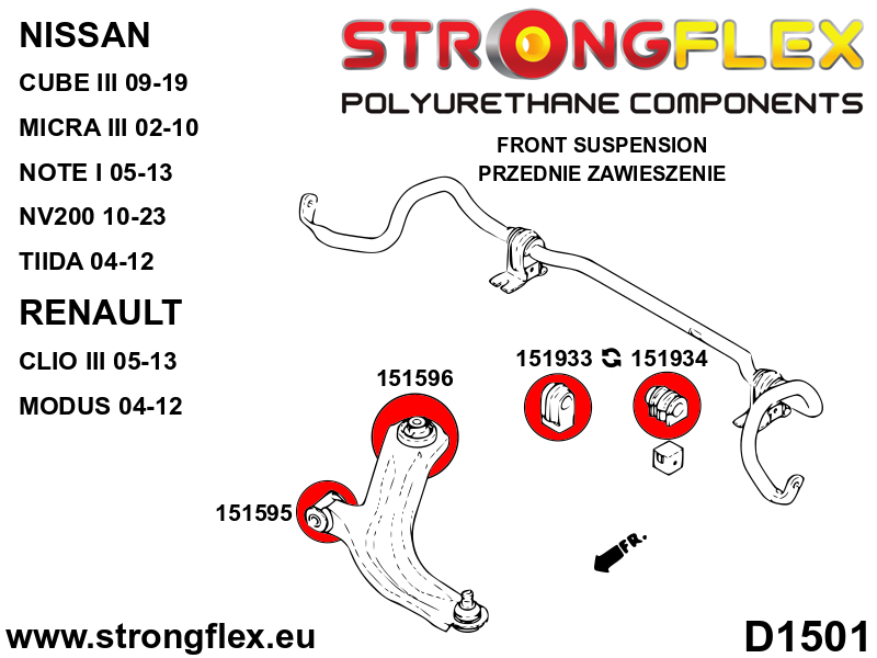 156081B Front suspension bush kit Standard (Red) Nissan Micra III (02-10) K12
