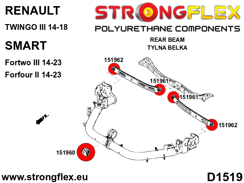 151960A Rear beam bush SPORT Sport (Yellow) Renault Twingo III (14-18)