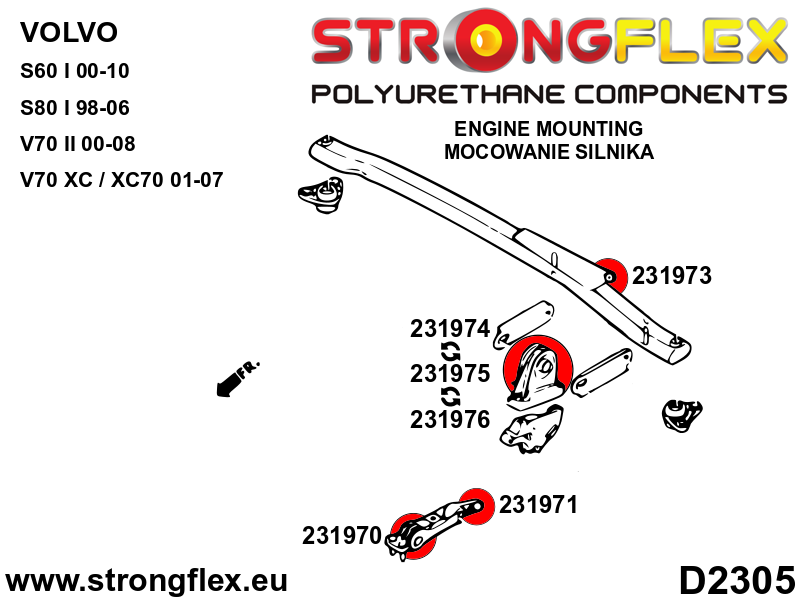 231971B Front lower engine mount bush Standard (Red) Volvo S80 S80 I (98-06)