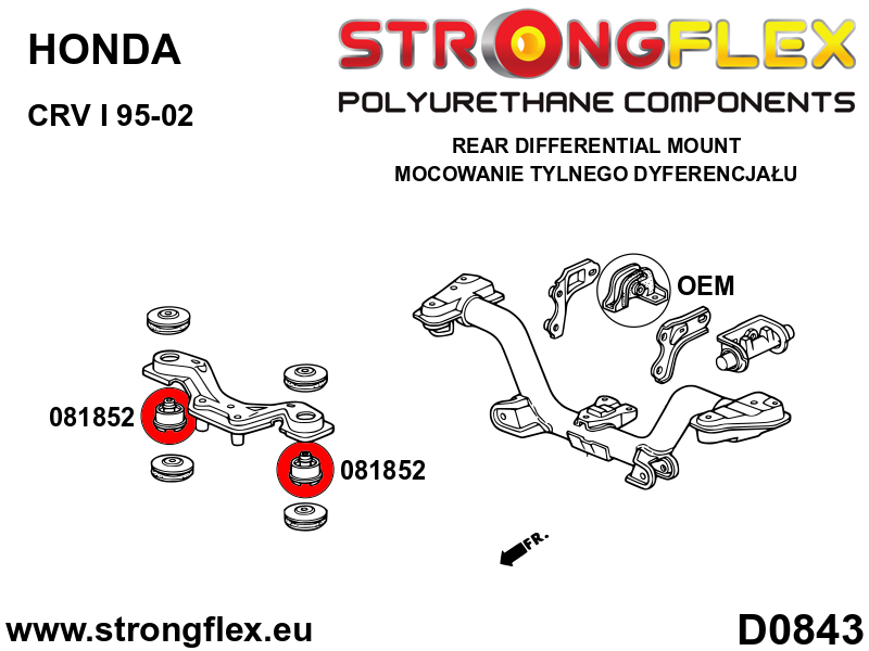081852A Rear diff mount - front bush SPORT Sport (Yellow) Honda CR-V I (95-02) RD1 / RD2 / RD3