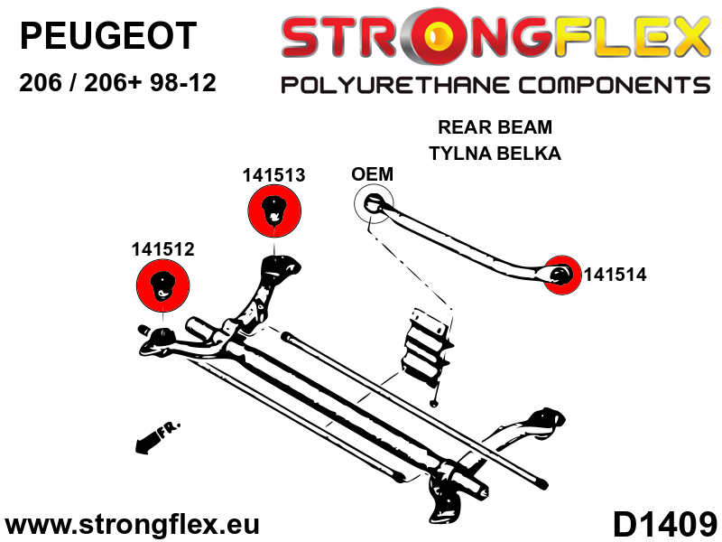 141512A Rear beam bush – front SPORT Sport (Yellow) Peugeot 206 / 206+ (98-12)