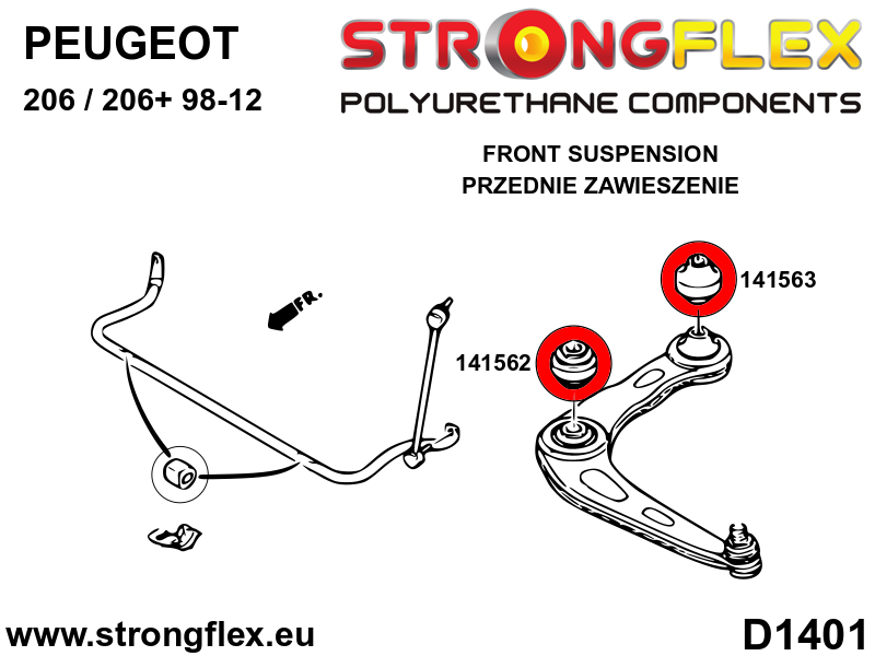 141563A Front arm rear bush SPORT Sport (Yellow) Peugeot 206 / 206+ (98-12)