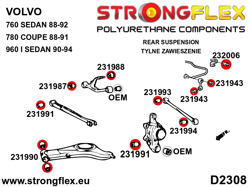 231943B Front / rear anti roll bar link bush Standard (Red) Volvo Seria 700 740 (84-92)