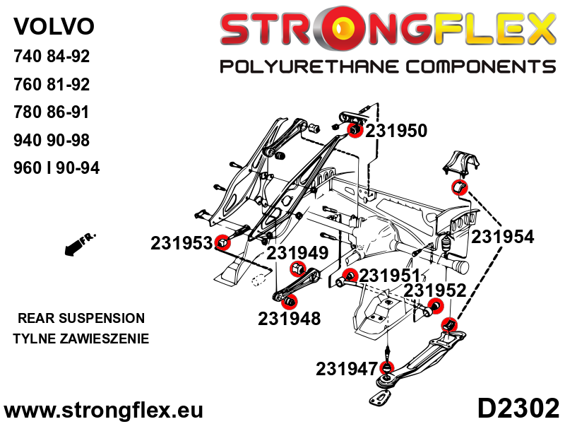 231947B Rear trailing arm - front bush Standard (Red) Volvo Seria 700 740 (84-92)