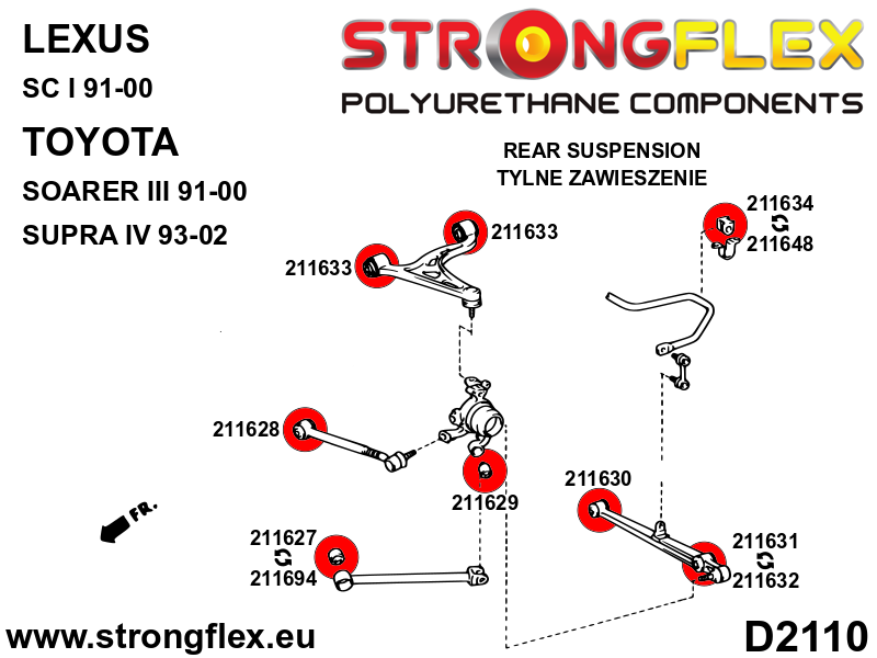 216179A Rear suspension bush kit SPORT Sport (Yellow) Toyota Soarer III (91-00) Z30