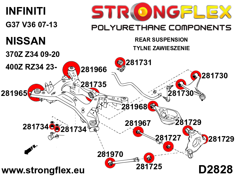 281727A Rear lower link outer bush SPORT Sport (Yellow) Nissan 350Z (02-08) Z33