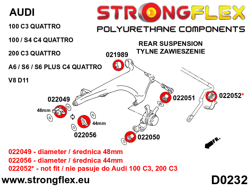 021989A Rear lower arm – rear bush SPORT Sport (Yellow) Audi A6 / S6 / RS6 C4 (94-97)