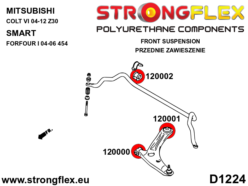 120001B Front control arm – rear bush Standard (Red) Mitsubishi Colt VI (04-12) Z30