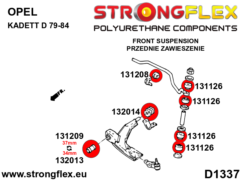 131209B Front wishbone - front bush 37mm Standard (Red) Daewoo Espero (90-00)