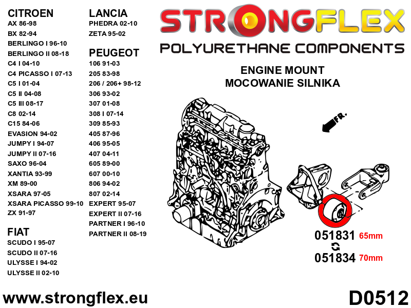 051831B Lower engine mount 65mm Standard (Red) Citroën AX (86-98)