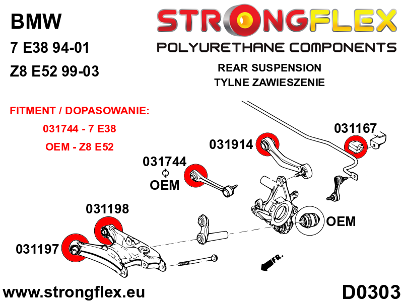 036088A Rear suspension bush kit SPORT Sport (Yellow) BMW Seria 7 III (94-01) E38