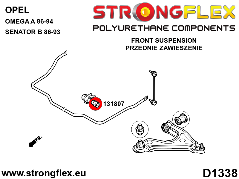 131807B Front anti roll bar bush Standard (Red) Opel / Vauxhall Senator / Kikinda / Royale B (86-93)