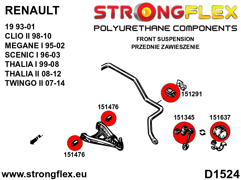 156079B Front suspension bush kit Standard (Red) Renault 19 (93-01)