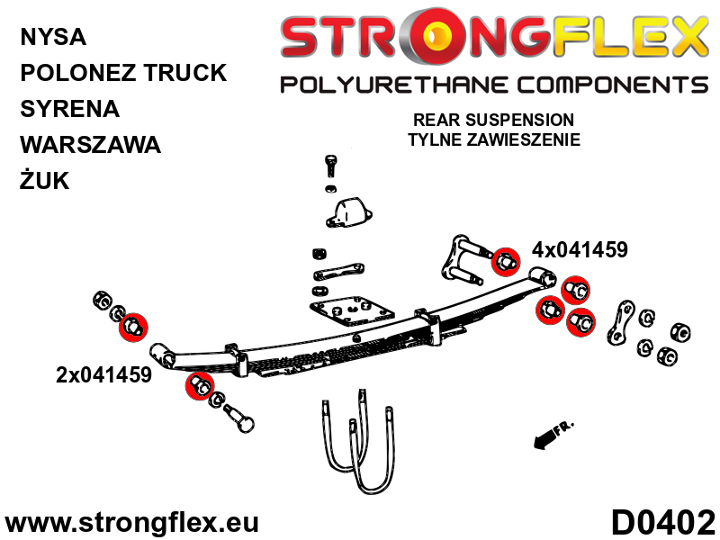 041459B Rear spring bush Standard (Red) Polonez Polonez Truck (88–03)