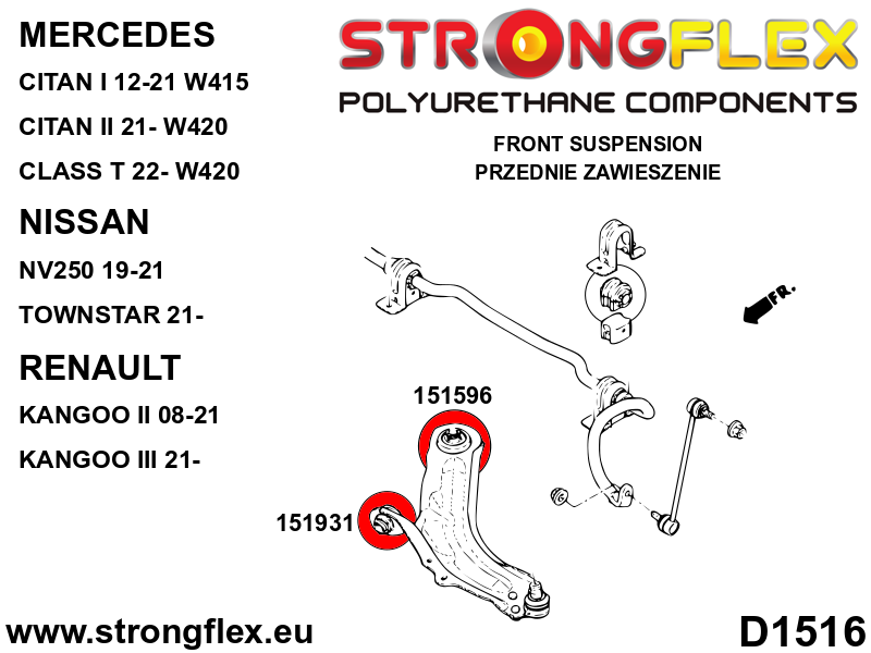 151931A Front lower arm - front bush SPORT Sport (Yellow) Renault Scenic II (03-09)