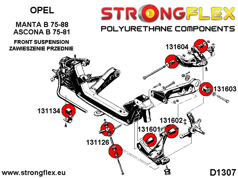 136263B Front suspension bush kit Standard (Red) Opel / Vauxhall Ascona B (75-81)