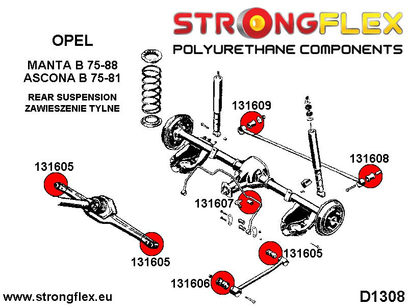 136264A Rear suspension bush kit SPORT Sport (Yellow) Opel / Vauxhall Ascona B (75-81)