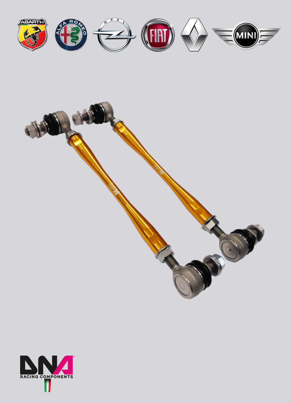 PC2235 Kit tiranti Pro Street barra antirollio anteriore DNA Racing Grande Punto, Alfa Romeo Mito, Alfa Romeo Giulietta, Opel Corsa D/E, Opel Adam, Renault Clio 3, Mini R52 R53 R54 R55 R56 R57, Fiat Panda, Fiat 500 EU, Fiat 500 US