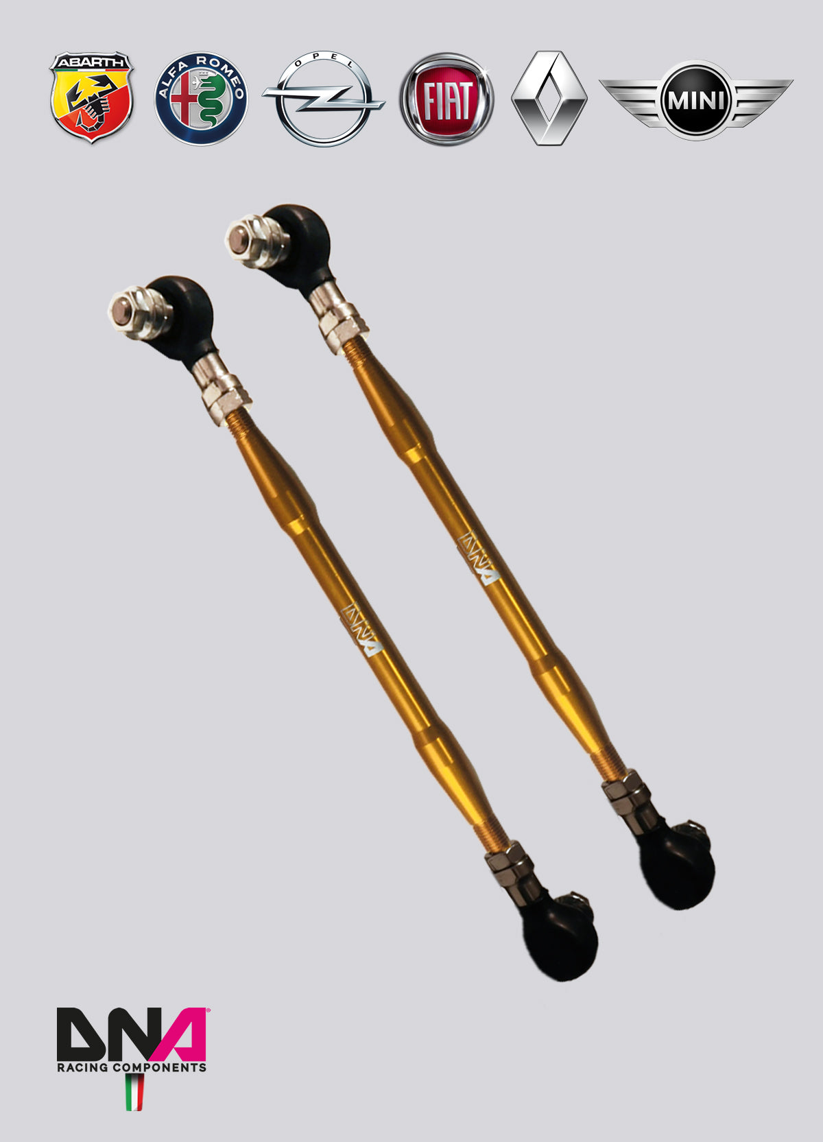 PC0293 Kit tiranti barra antirollio anteriore DNA Racing Fiat 500 EU, Fiat 500 USA, Fiat Grande Punto, Alfa Romeo Mito, Opel Corsa D, Opel Corsa E, Opel Adam