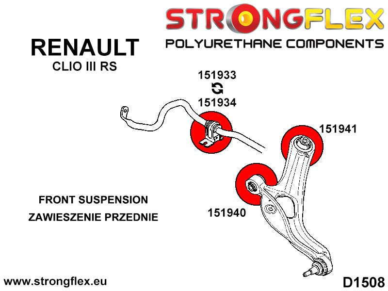 151941A Front control arm - rear bush SPORT Sport (Yellow) Renault Clio III (05-12)