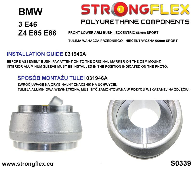 031946A Front lower arm bush - eccentric 66mm SPORT Sport (Yellow) BMW Seria 3 IV (98-07) E46