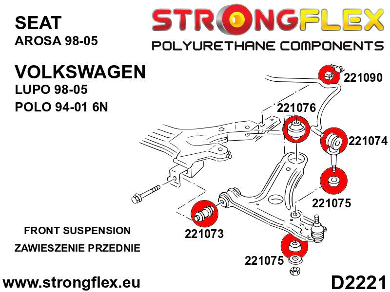 221076B Front wishbone rear bush Standard (Red) Seat Arosa 6H (98-04)