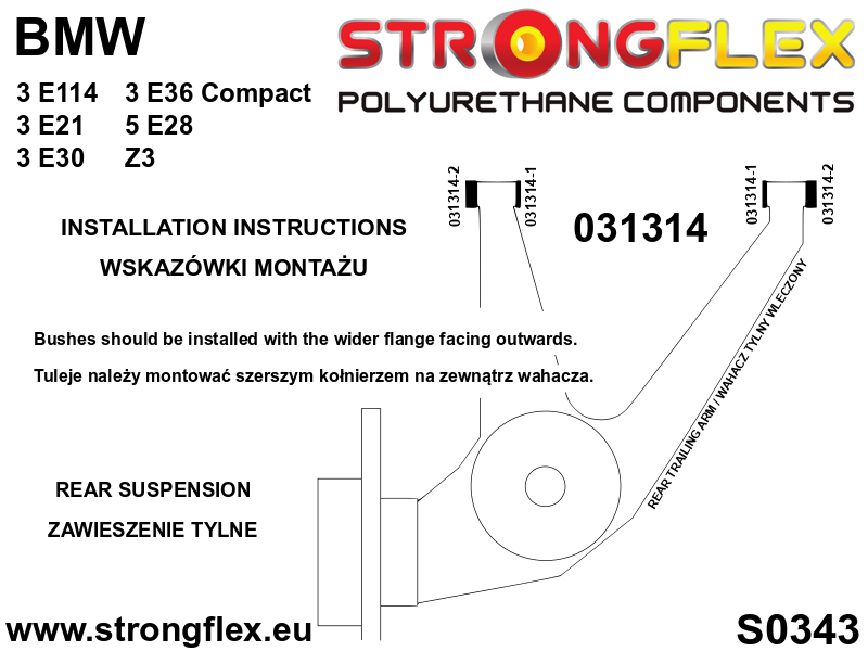 036098A Full suspension polyurethane bush kit SPORT Sport (Yellow) BMW Seria 3 I (75-82) E21