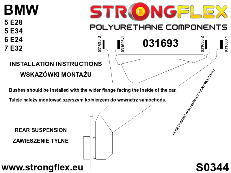 031693A Rear trailing arm bush SPORT Sport (Yellow) BMW Seria 5 II (81-88) E28