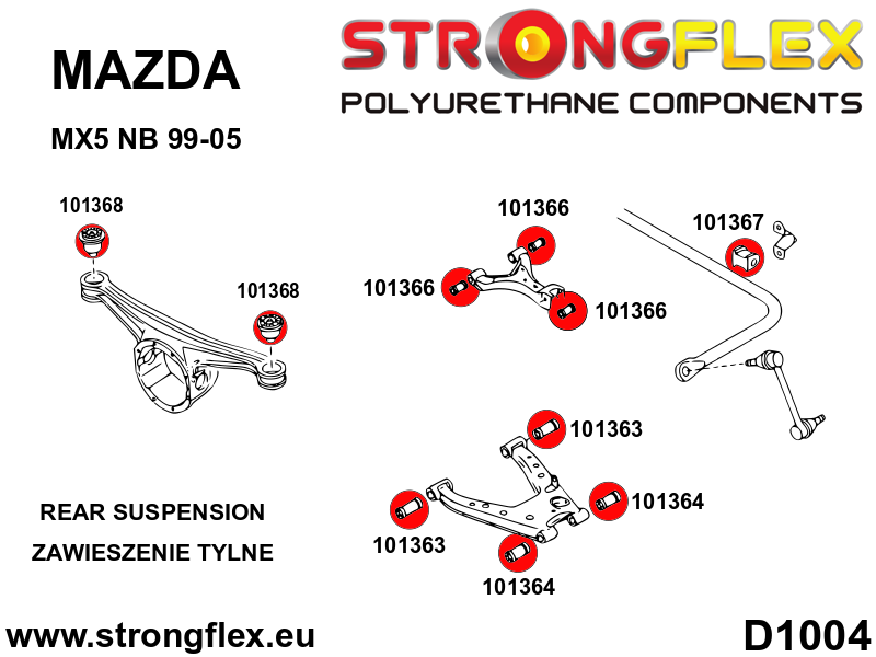 101364A Rear lower outer suspension bush SPORT Sport (Yellow) Mazda MX-5 / Miata / Roadster I (89-98) NA