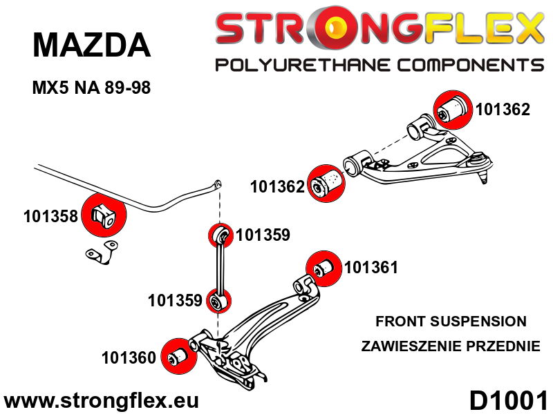 101358A Front anti roll bar bush SPORT Sport (Yellow) Mazda MX-5 / Miata / Roadster I (89-98) NA